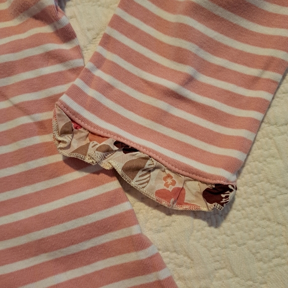 Boden women's size 4 3/4 sleve pink & white stripe with floral trim shirt VGUC - Picture 3 of 4